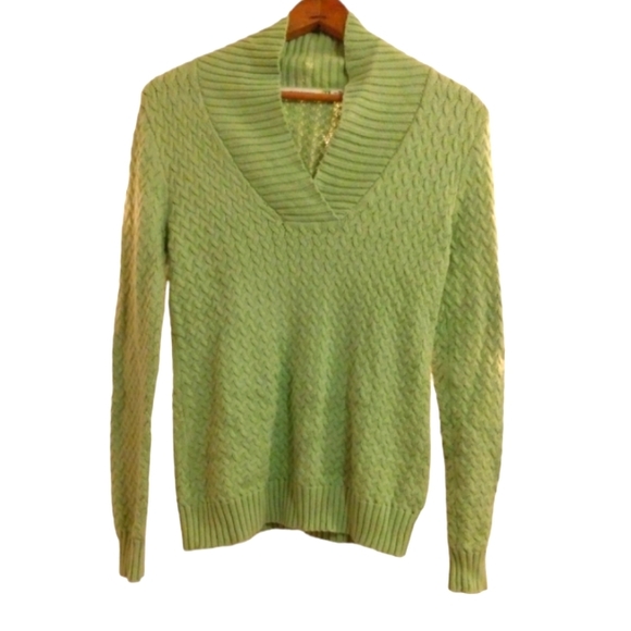 Liz Claiborne | Vintage Green Wrap Neck Knit Sweater | Medium - Picture 2 of 4